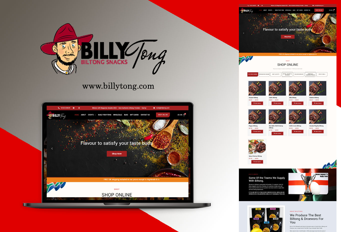 Billytong.com website mockup